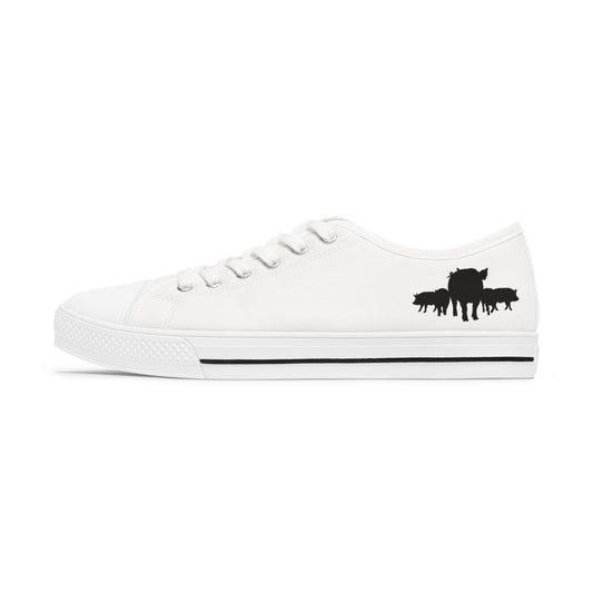 Low Top Sneakers — Cute Pig Face & Pig Herd Graphic Women's Canvas Shoes