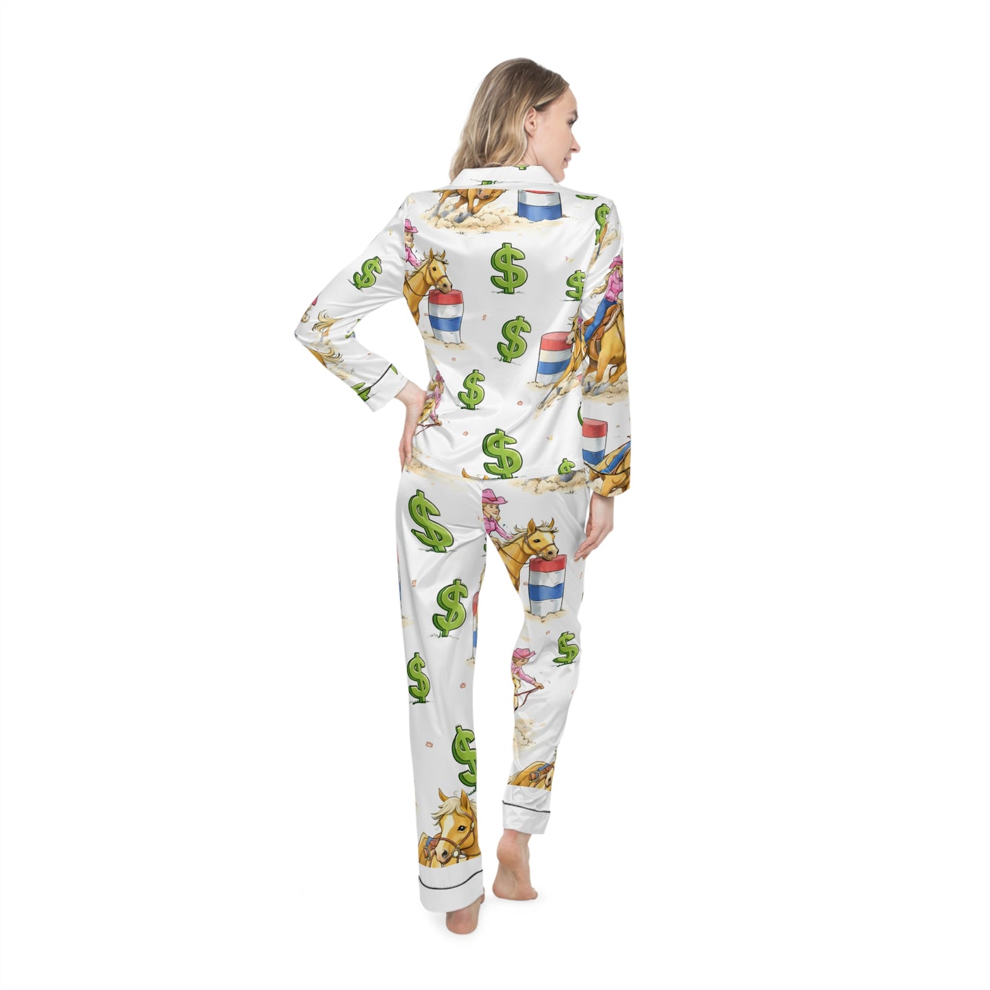 Women's Satin Pajamas — Rodeo Horse & Dollar Print Luxury Sleep Set