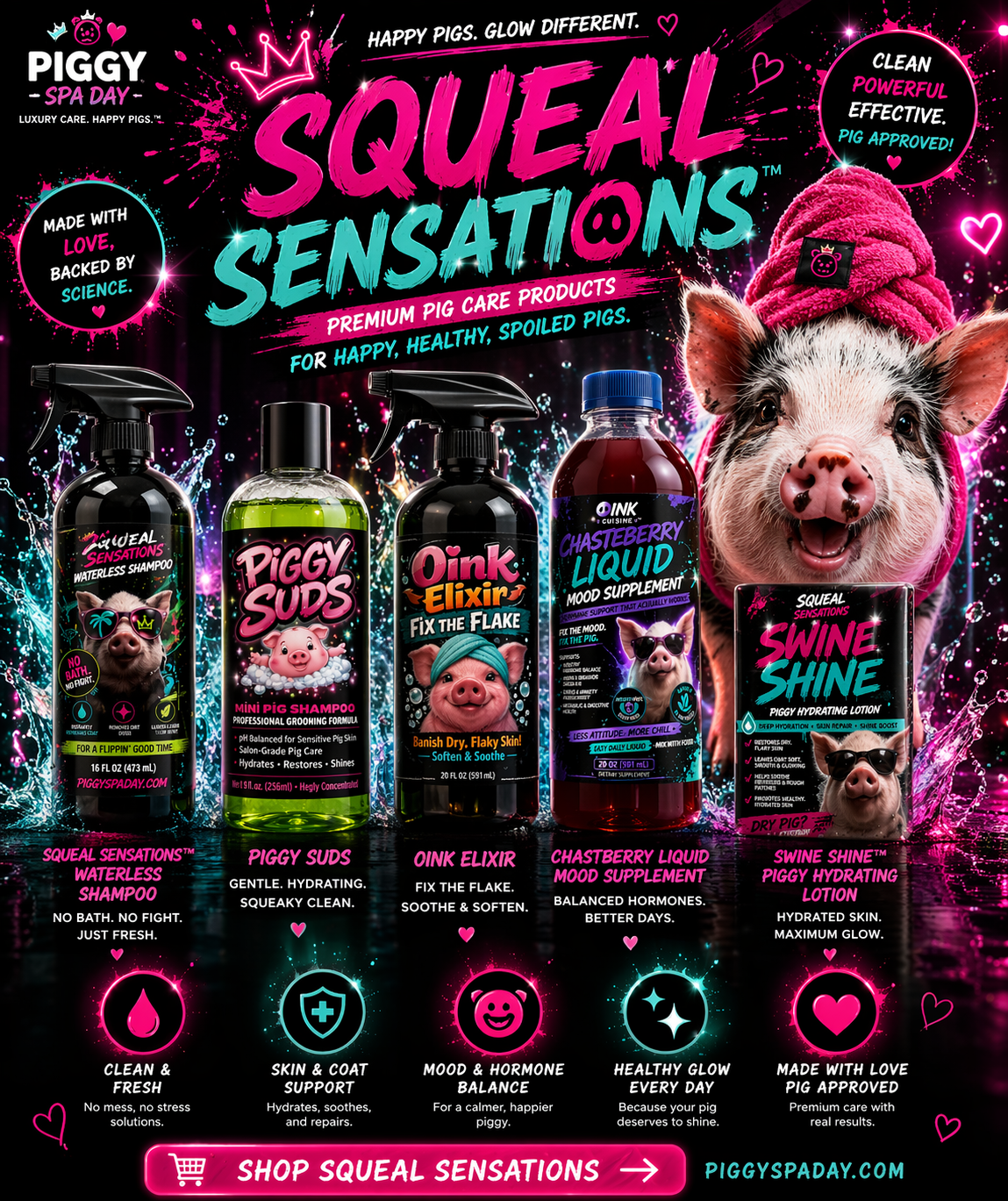 Squeal Sensation Mini Pig Grooming Products