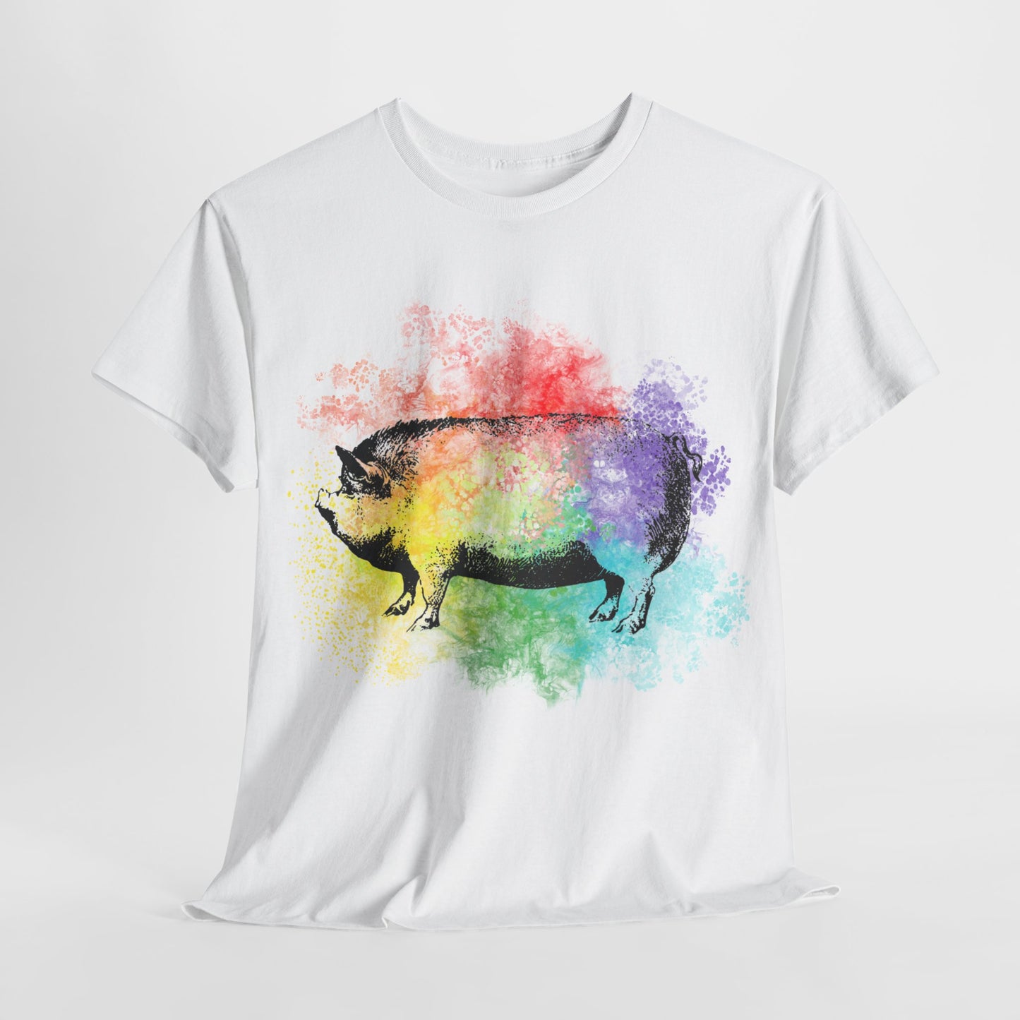 Rainbow Splat Pig Unisex Heavy Cotton Tee