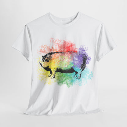 Rainbow Splat Pig Unisex Heavy Cotton Tee