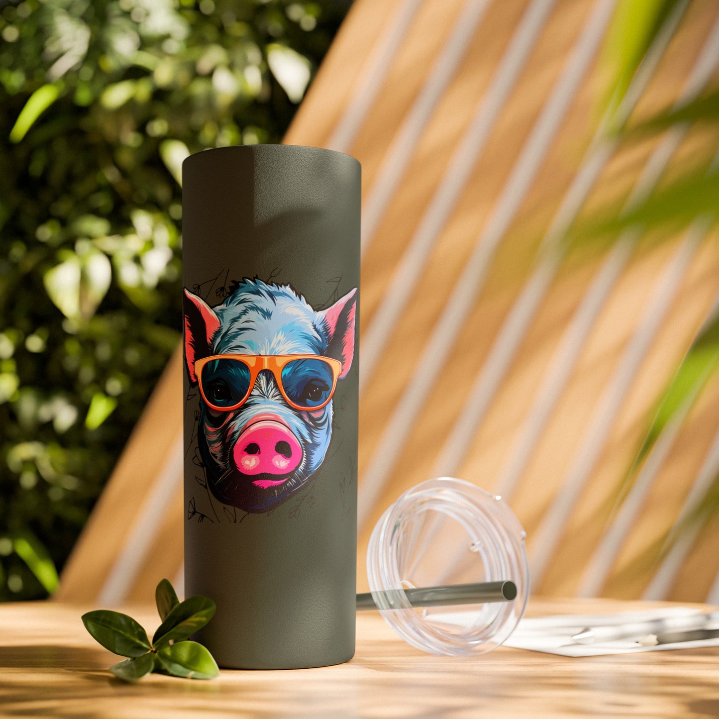 Cool Mini Pig Skinny Tumbler with Straw, 20oz