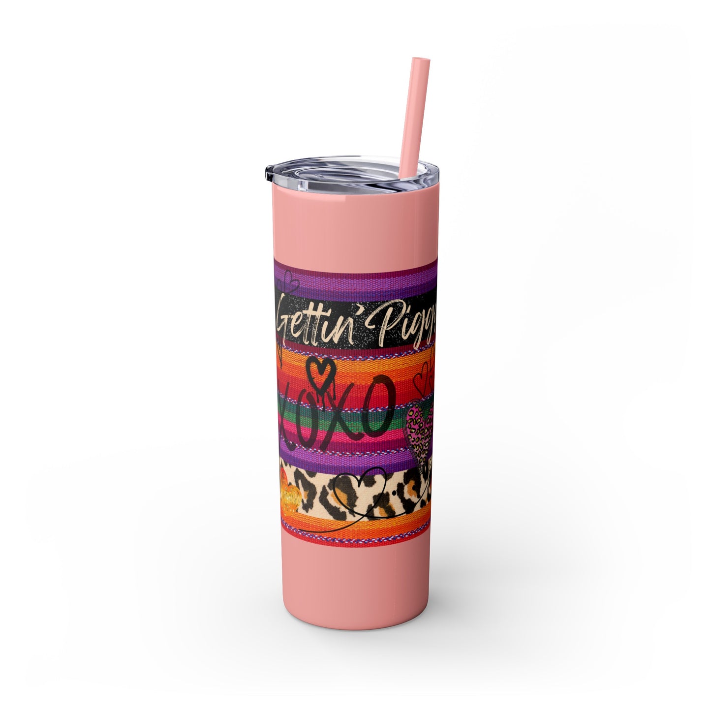 Serape "Getting Piggy With it!" Skinny Tumbler with Straw, 20oz