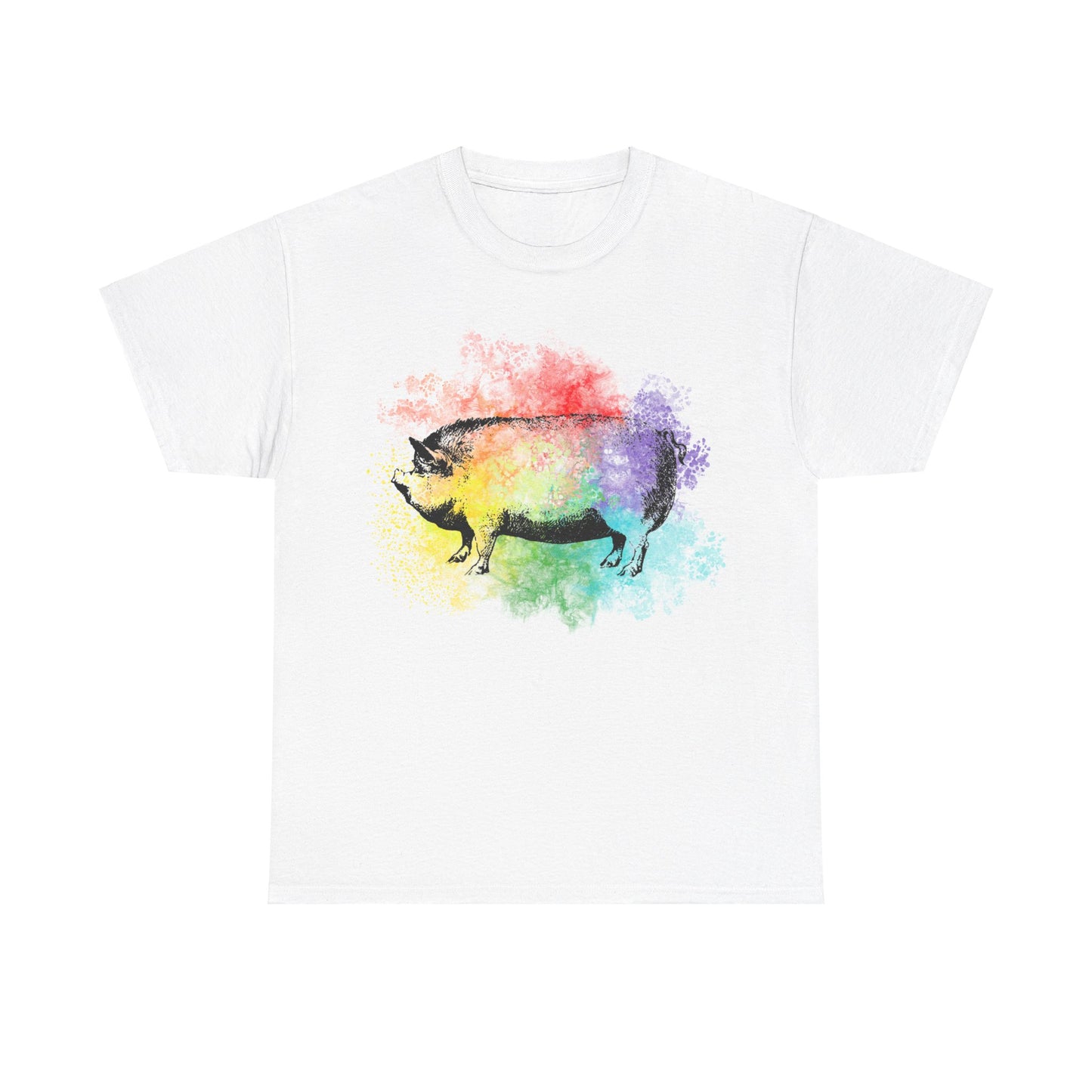 Rainbow Splat Pig Unisex Heavy Cotton Tee