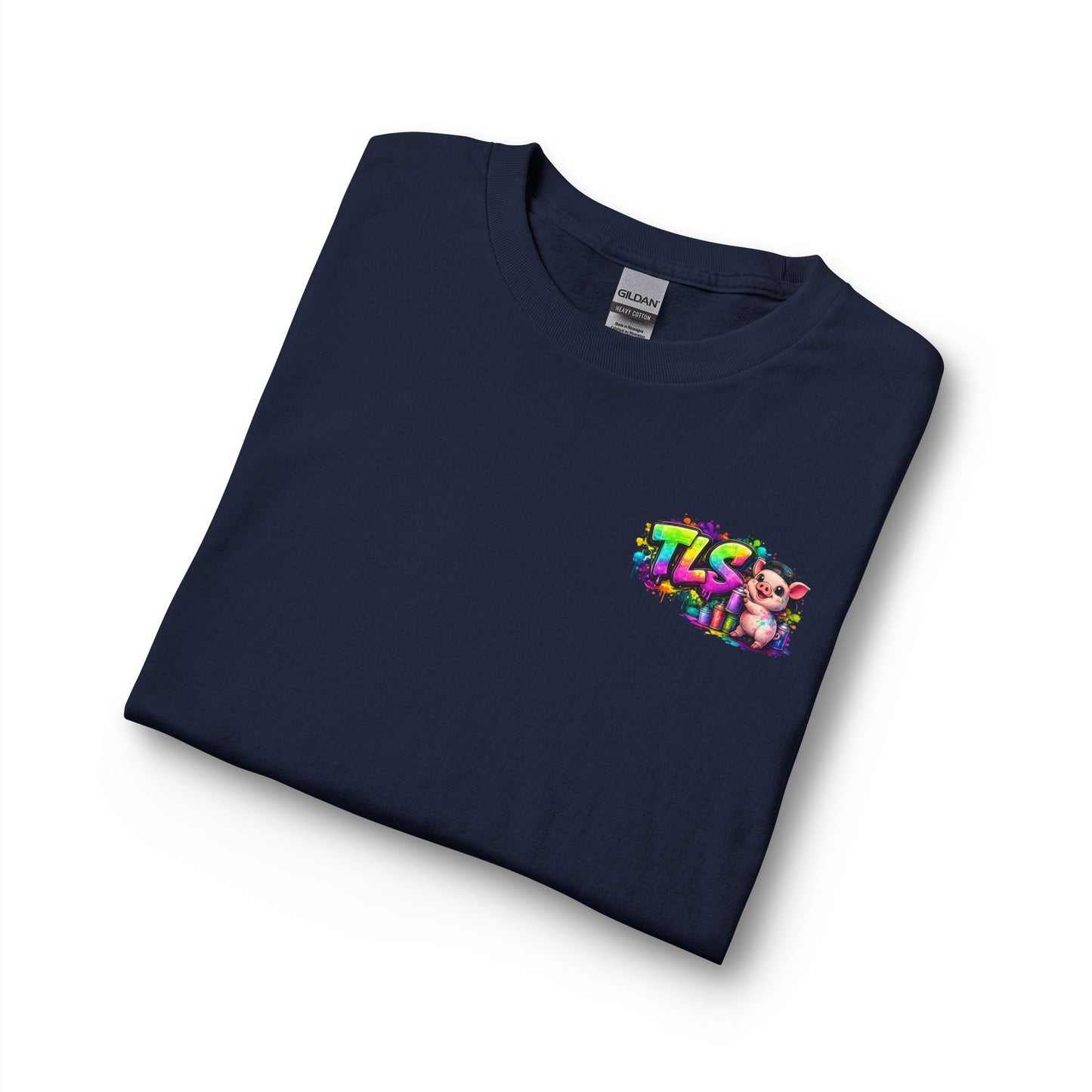 Long Sleeve T-Shirt — Colorful "TLS" Pig Logo, Cute PiggySpaDay Graphic