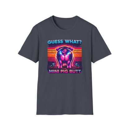 T-Shirt — "Guess What? Mini Pig Butt" Retro Neon Graphic Tee