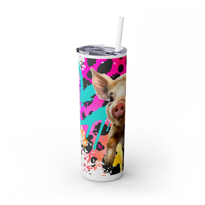 Bright Leopard Spray paint Style Jumping Piggy Skinny Tumbler with Straw, 20oz