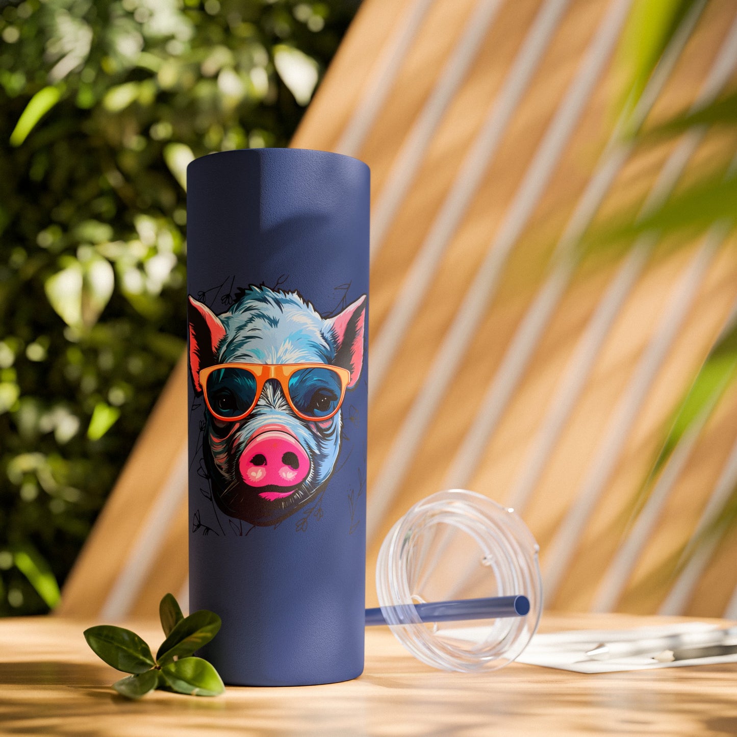 Cool Mini Pig Skinny Tumbler with Straw, 20oz