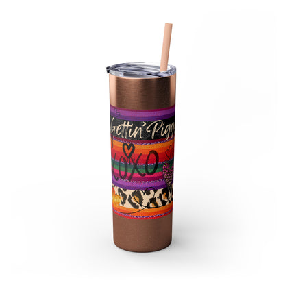 Serape "Getting Piggy With it!" Skinny Tumbler with Straw, 20oz