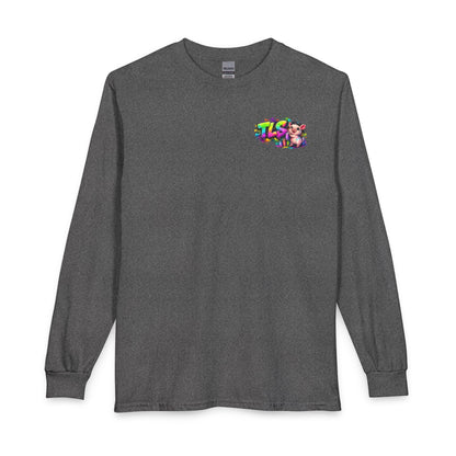 Long Sleeve T-Shirt — Colorful "TLS" Pig Logo, Cute PiggySpaDay Graphic