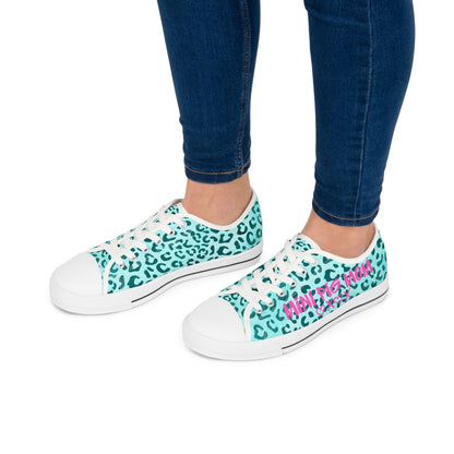 Turquoise Leopard Mini Pig Mom Top Sneakers — Women's Casual Canvas Kicks
