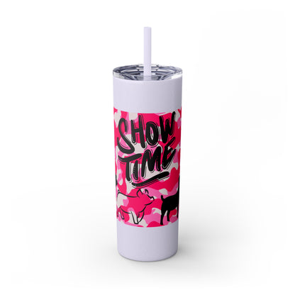 Glitter Lilac with Pink Camo Show Time Livestock Skinny Tumbler with Straw, 20oz