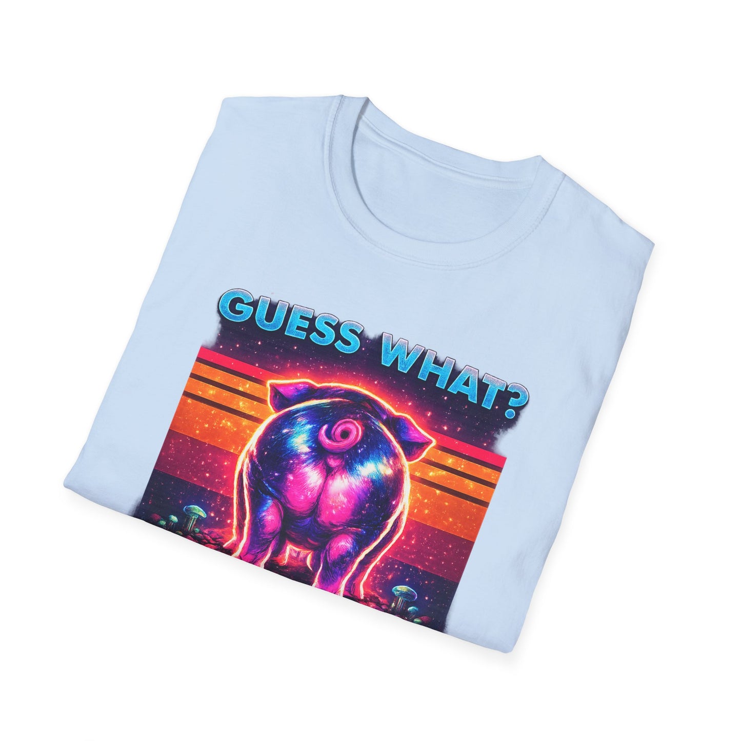 T-Shirt — "Guess What? Mini Pig Butt" Retro Neon Graphic Tee