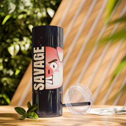 Savage Pig Skinny Tumbler with Straw, 20oz