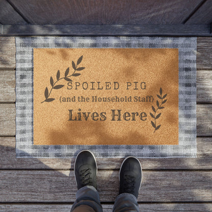 Spoiled Pig Lives Here Doormat – Funny Farmhouse Welcome Mat for Pig Owners
