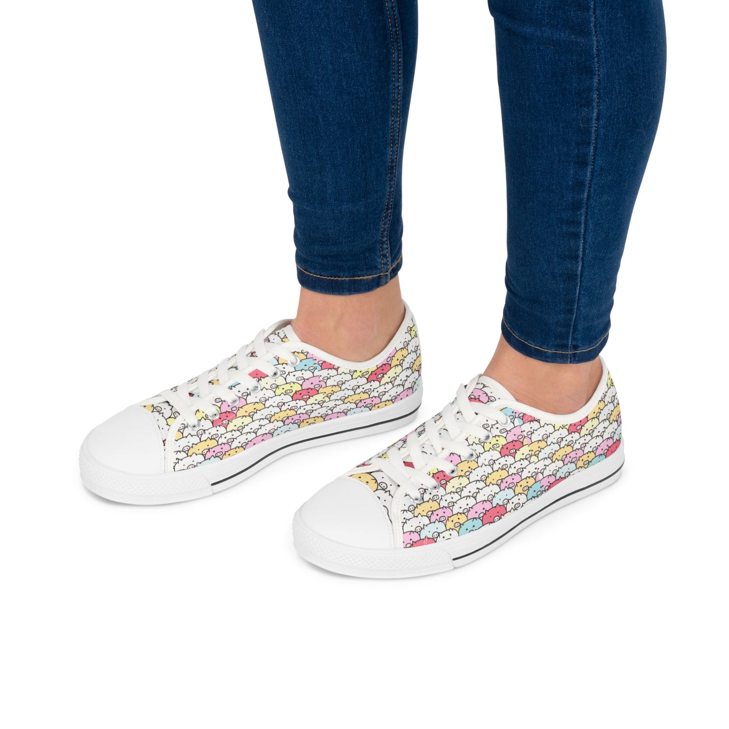 Colorful Cartoon Pig Low Top Sneakers for Women