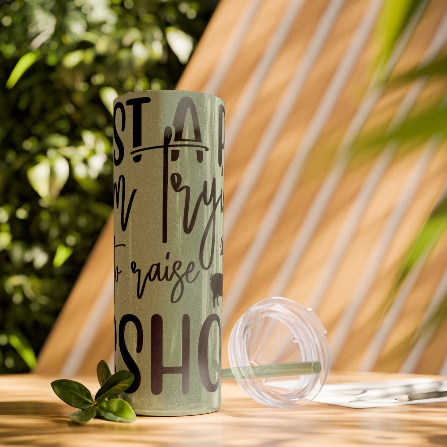 "Just a Pig mom trying not to raise an A*Hole " Skinny Tumbler with Straw, 20oz