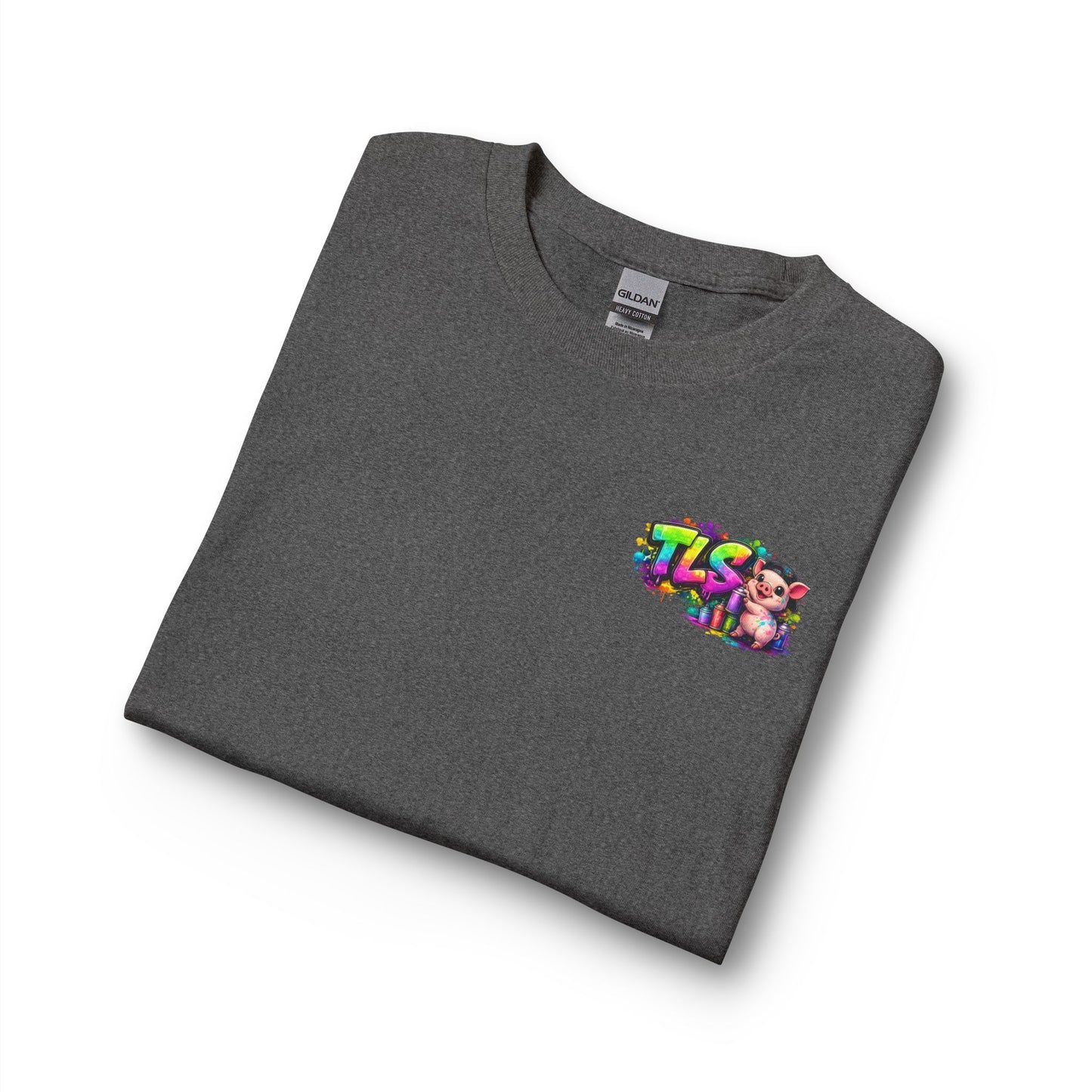 Long Sleeve T-Shirt — Colorful "TLS" Pig Logo, Cute PiggySpaDay Graphic