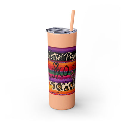 Serape "Getting Piggy With it!" Skinny Tumbler with Straw, 20oz