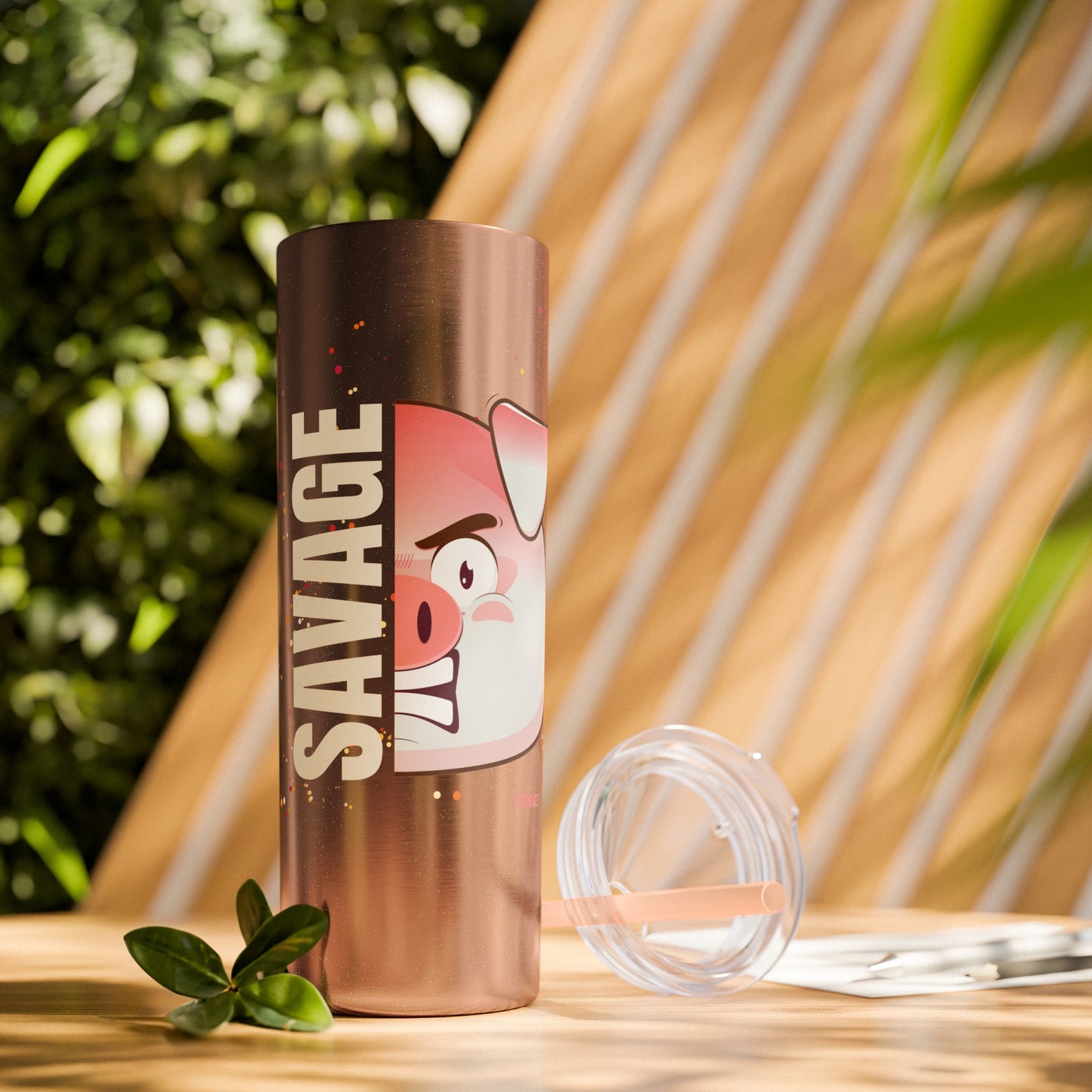 Savage Pig Skinny Tumbler with Straw, 20oz