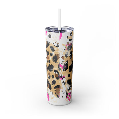 Skinny Tumbler with Straw, 20oz Leopard Mini Pig And Hearts