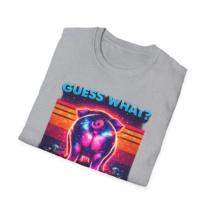 T-Shirt — "Guess What? Mini Pig Butt" Retro Neon Graphic Tee