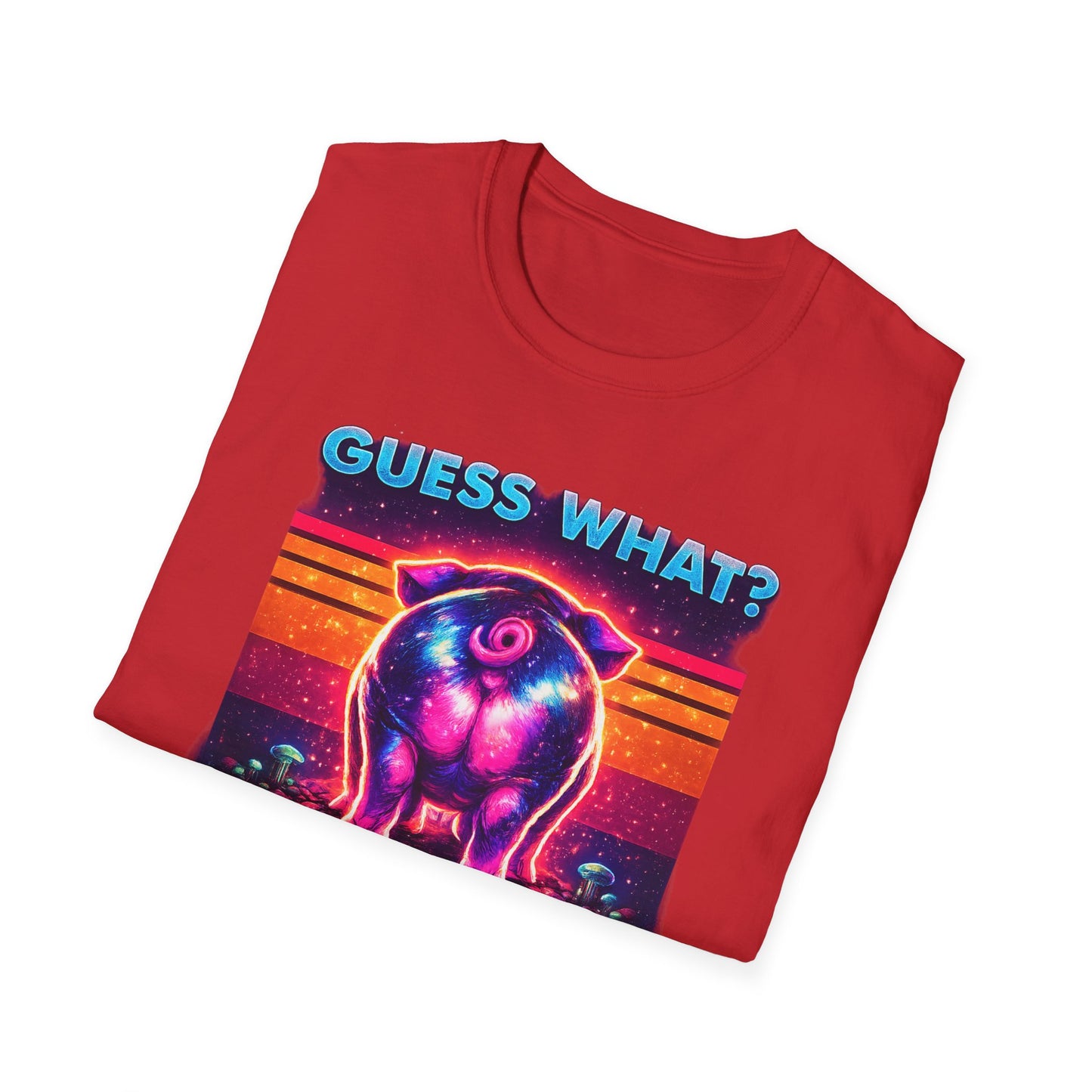 T-Shirt — "Guess What? Mini Pig Butt" Retro Neon Graphic Tee