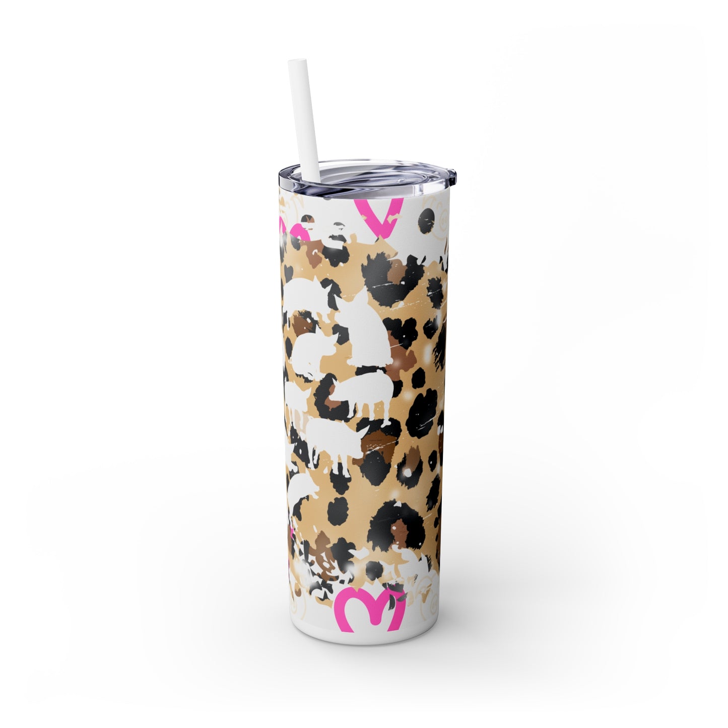 Skinny Tumbler with Straw, 20oz Leopard Mini Pig And Hearts