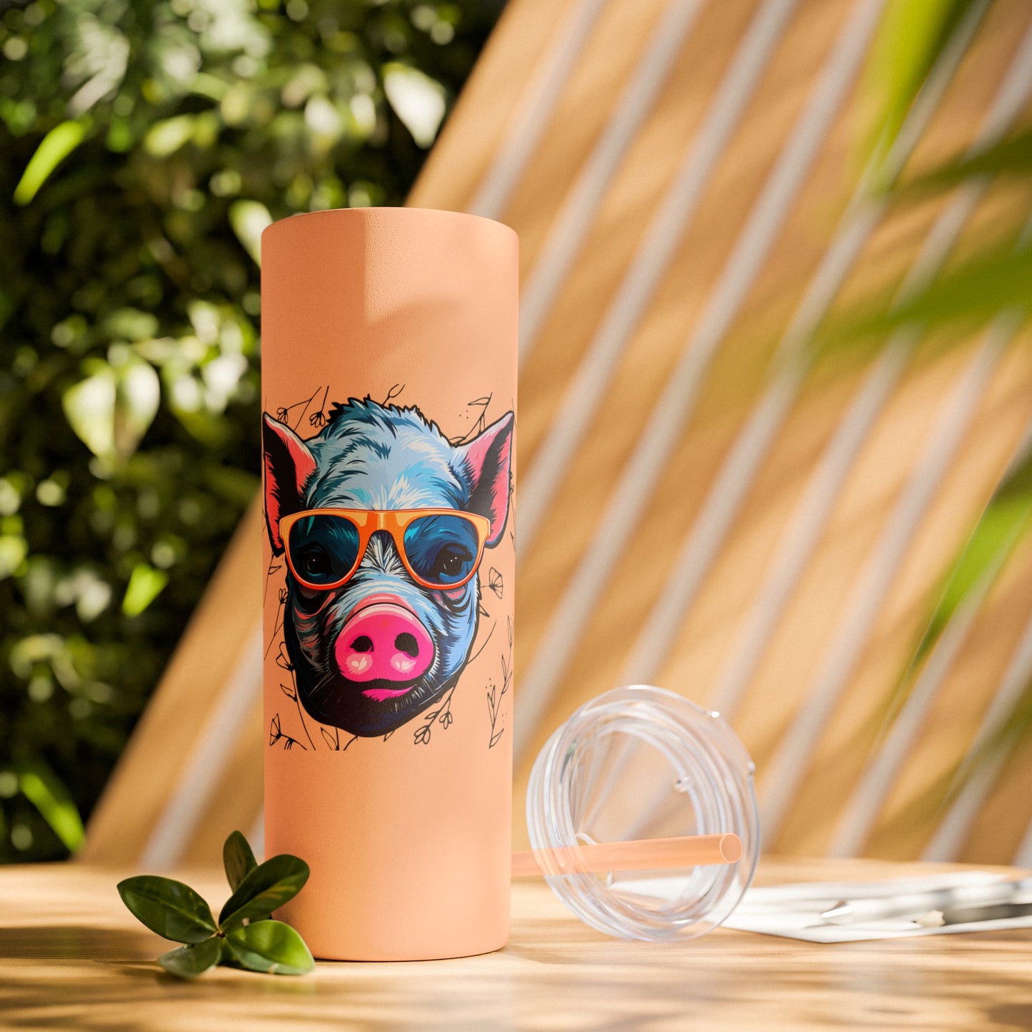 Cool Mini Pig Skinny Tumbler with Straw, 20oz