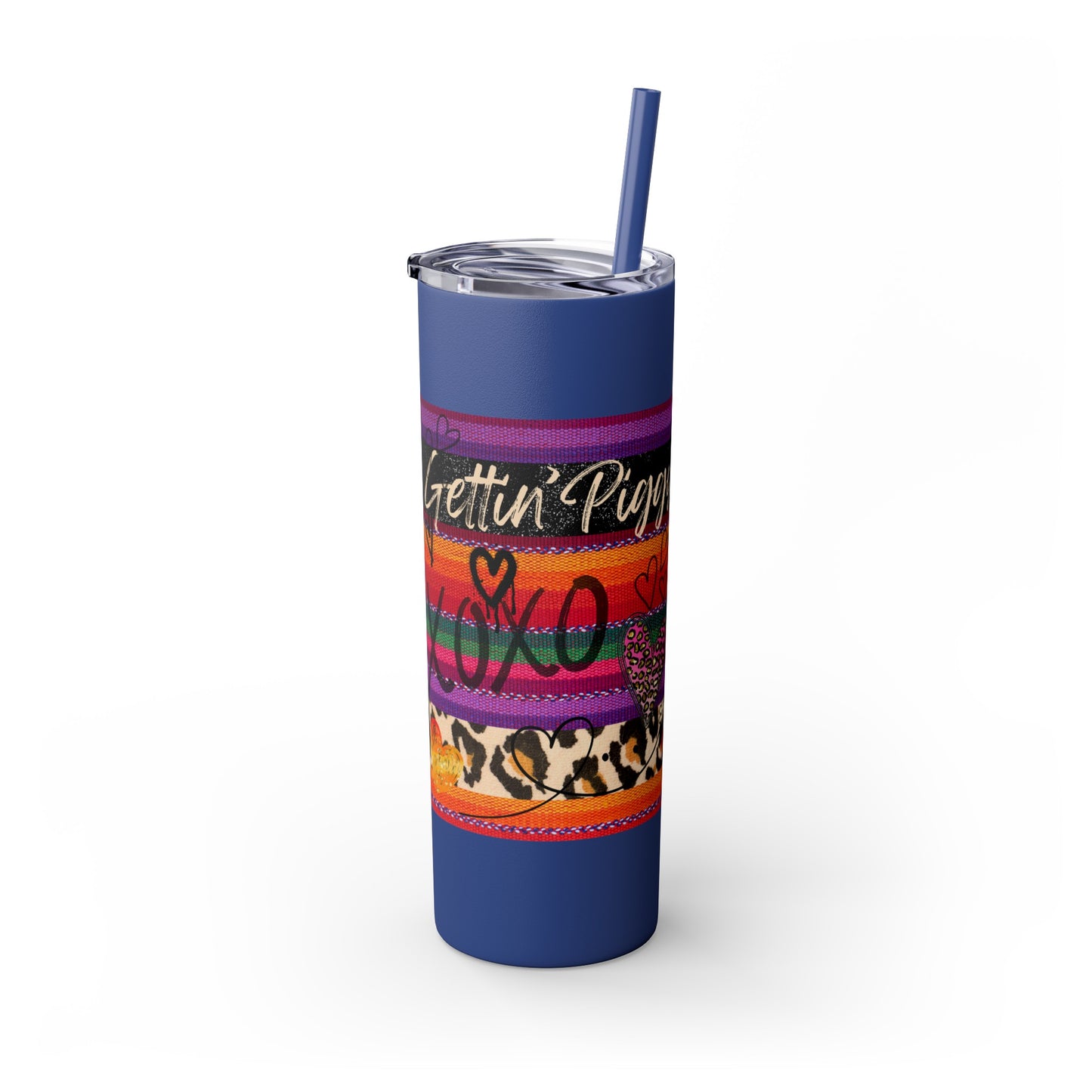 Serape "Getting Piggy With it!" Skinny Tumbler with Straw, 20oz