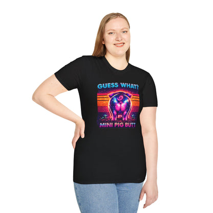 T-Shirt — "Guess What? Mini Pig Butt" Retro Neon Graphic Tee