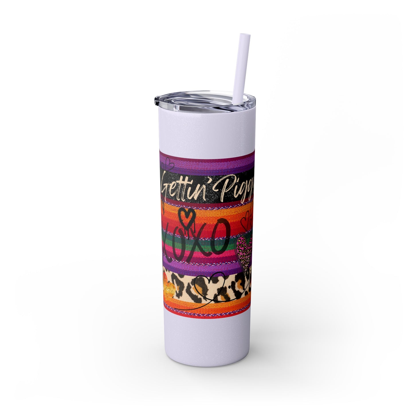 Serape "Getting Piggy With it!" Skinny Tumbler with Straw, 20oz