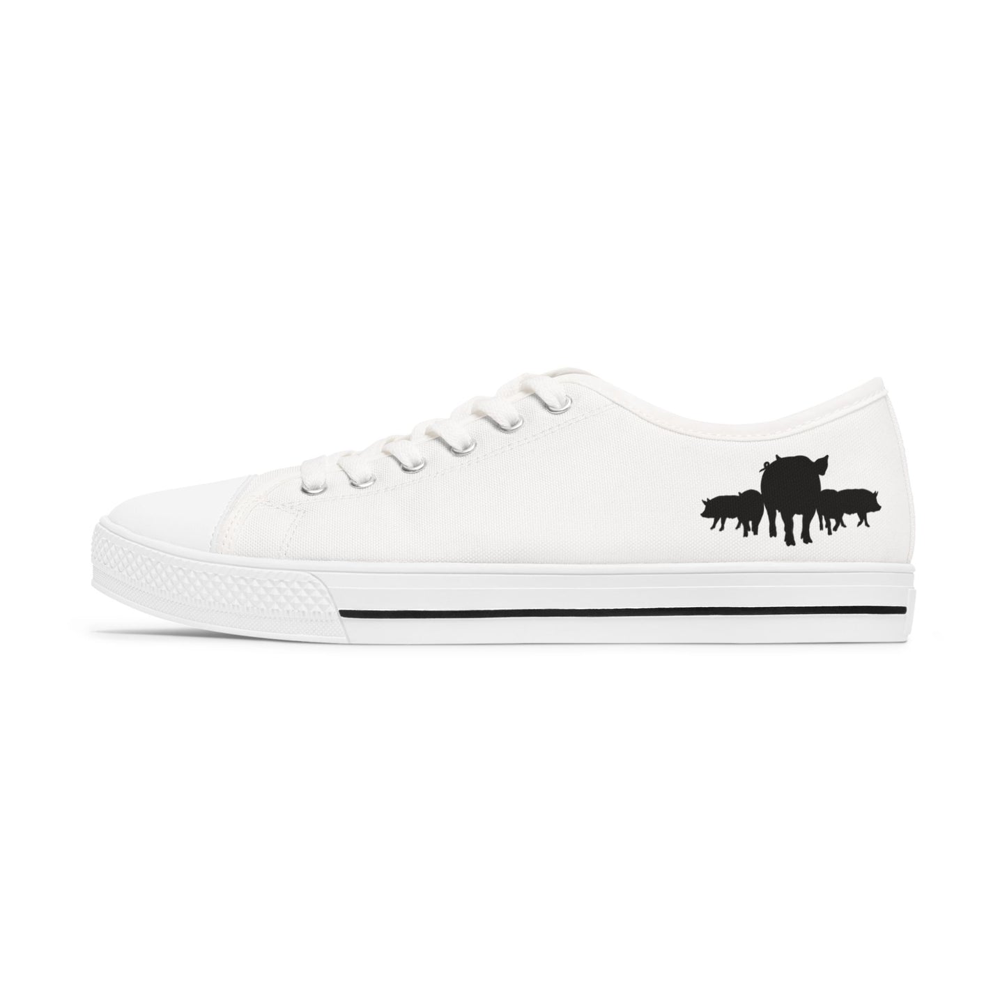 Low Top Sneakers — Cute Pig Face & Pig Herd Graphic Women's Canvas Shoes