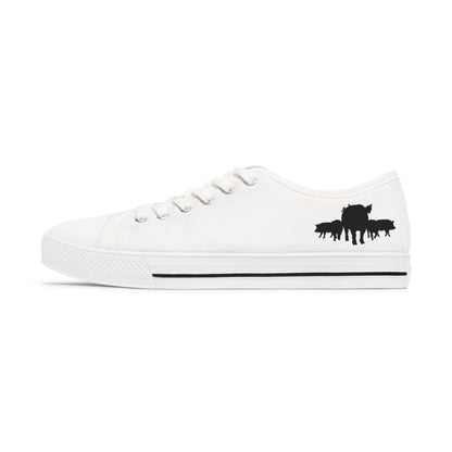 Low Top Sneakers — Cute Pig Face & Pig Herd Graphic Women's Canvas Shoes