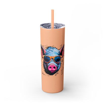 Cool Mini Pig Skinny Tumbler with Straw, 20oz