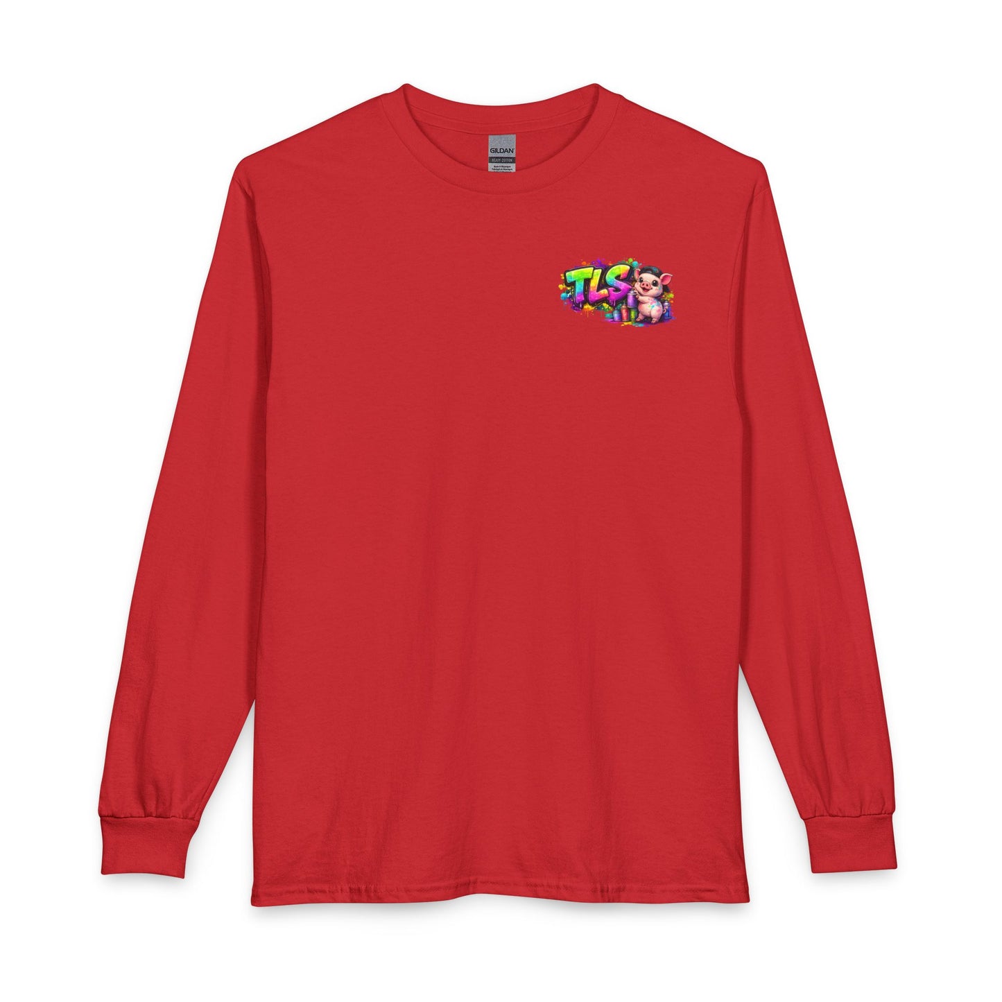Long Sleeve T-Shirt — Colorful "TLS" Pig Logo, Cute PiggySpaDay Graphic