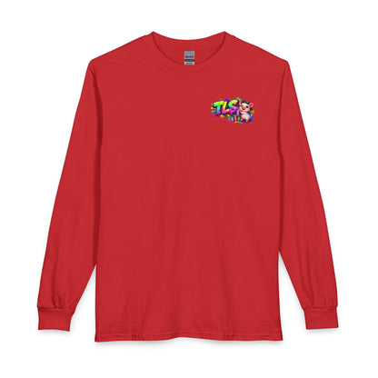 Long Sleeve T-Shirt — Colorful "TLS" Pig Logo, Cute PiggySpaDay Graphic