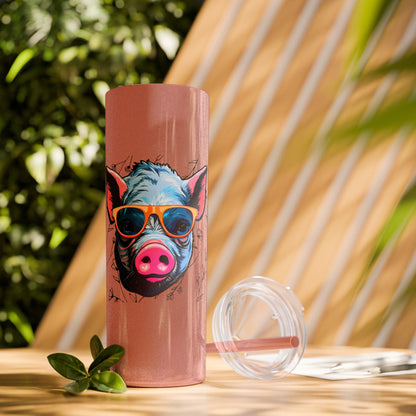 Cool Mini Pig Skinny Tumbler with Straw, 20oz