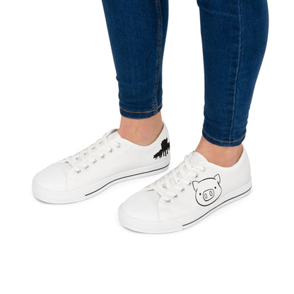 Low Top Sneakers — Cute Pig Face & Pig Herd Graphic Women's Canvas Shoes