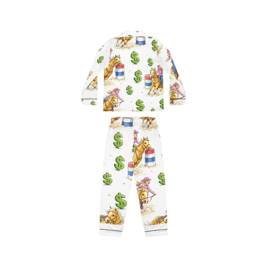 Women's Satin Pajamas — Rodeo Horse & Dollar Print Luxury Sleep Set