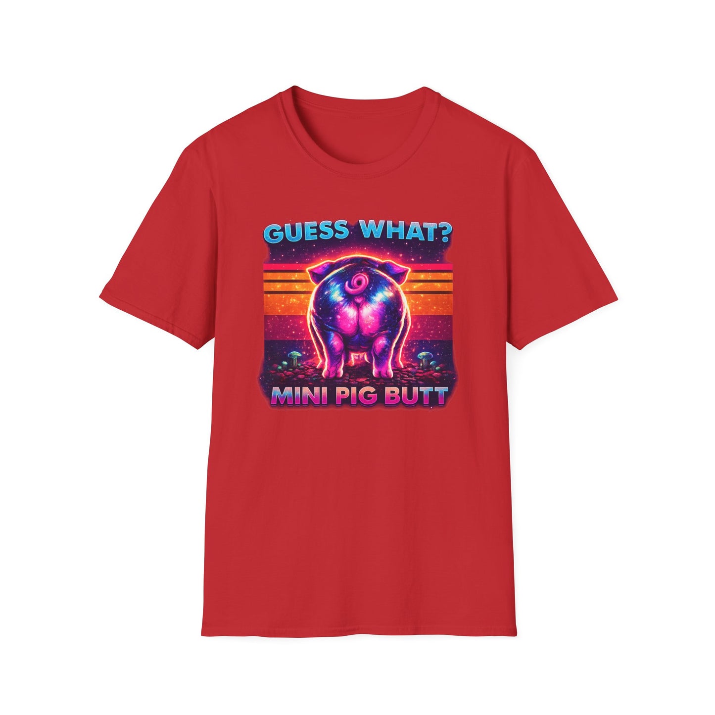 T-Shirt — "Guess What? Mini Pig Butt" Retro Neon Graphic Tee