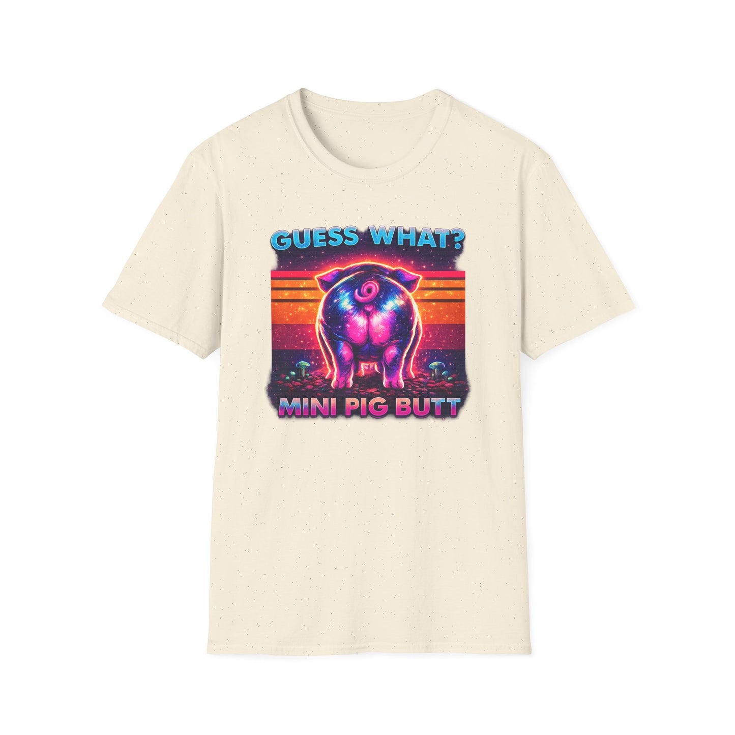 T-Shirt — "Guess What? Mini Pig Butt" Retro Neon Graphic Tee