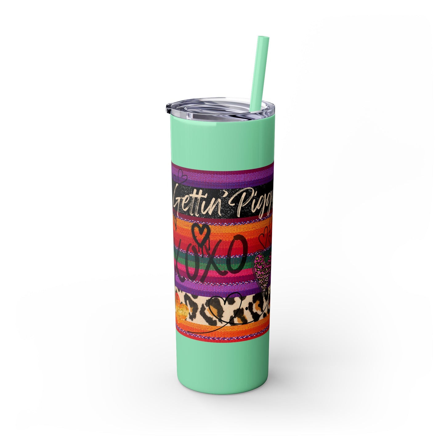 Serape "Getting Piggy With it!" Skinny Tumbler with Straw, 20oz