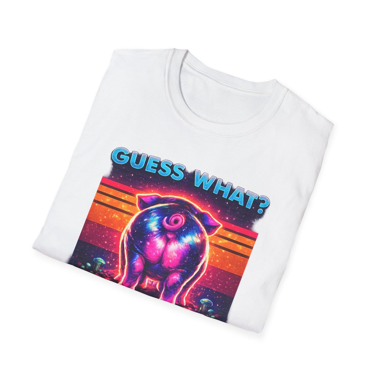 T-Shirt — "Guess What? Mini Pig Butt" Retro Neon Graphic Tee
