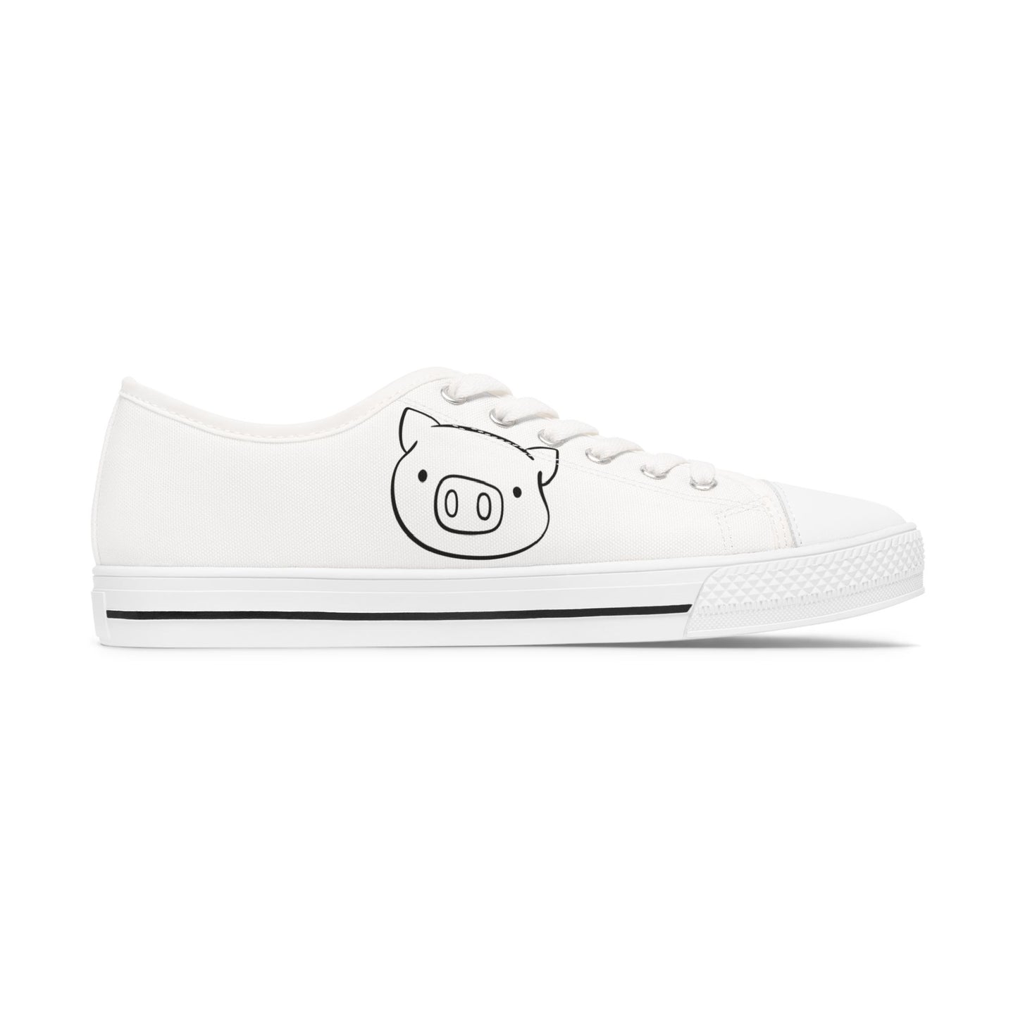 Low Top Sneakers — Cute Pig Face & Pig Herd Graphic Women's Canvas Shoes