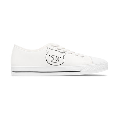 Low Top Sneakers — Cute Pig Face & Pig Herd Graphic Women's Canvas Shoes