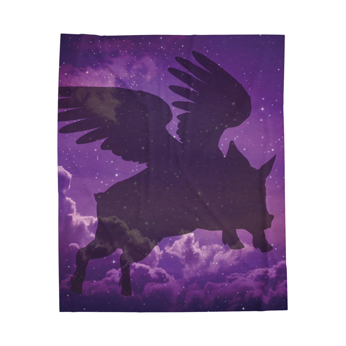 Purple Night With Flying Pig Velveteen Plush Blanket