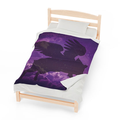 Purple Night With Flying Pig Velveteen Plush Blanket