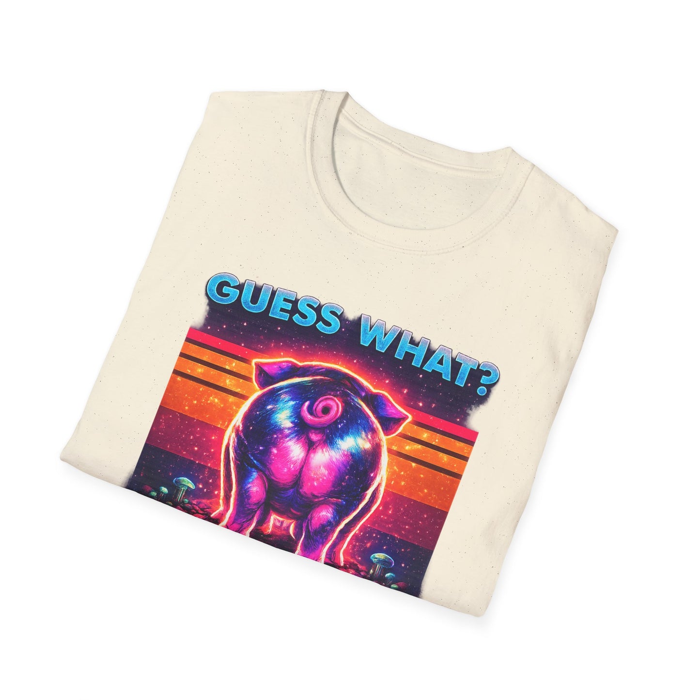 T-Shirt — "Guess What? Mini Pig Butt" Retro Neon Graphic Tee