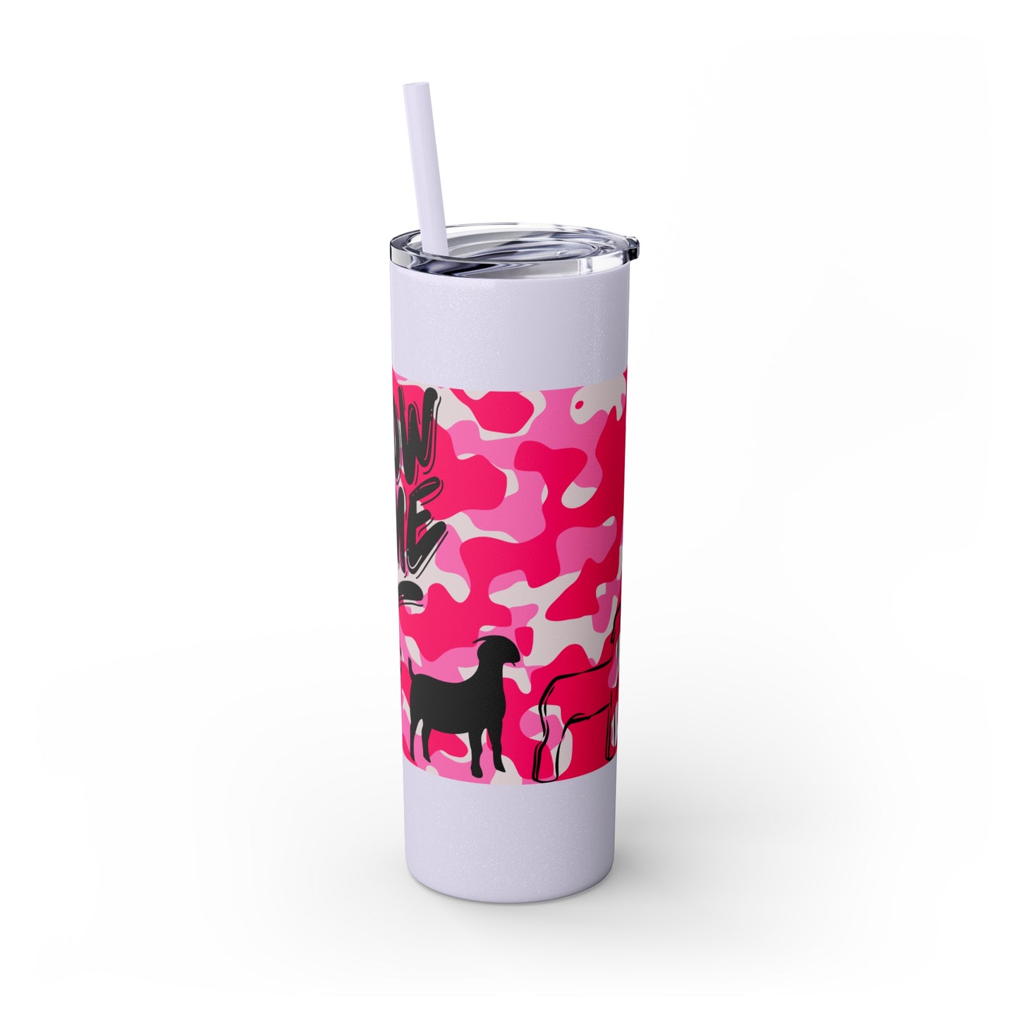 Glitter Lilac with Pink Camo Show Time Livestock Skinny Tumbler with Straw, 20oz